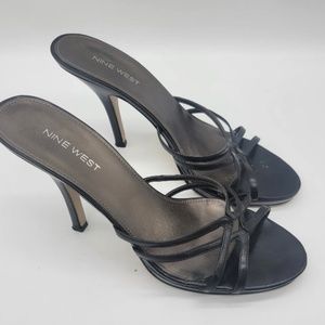 Nine West Calledo Leather Upper Strappy Heels Shoes Sz 10 Black